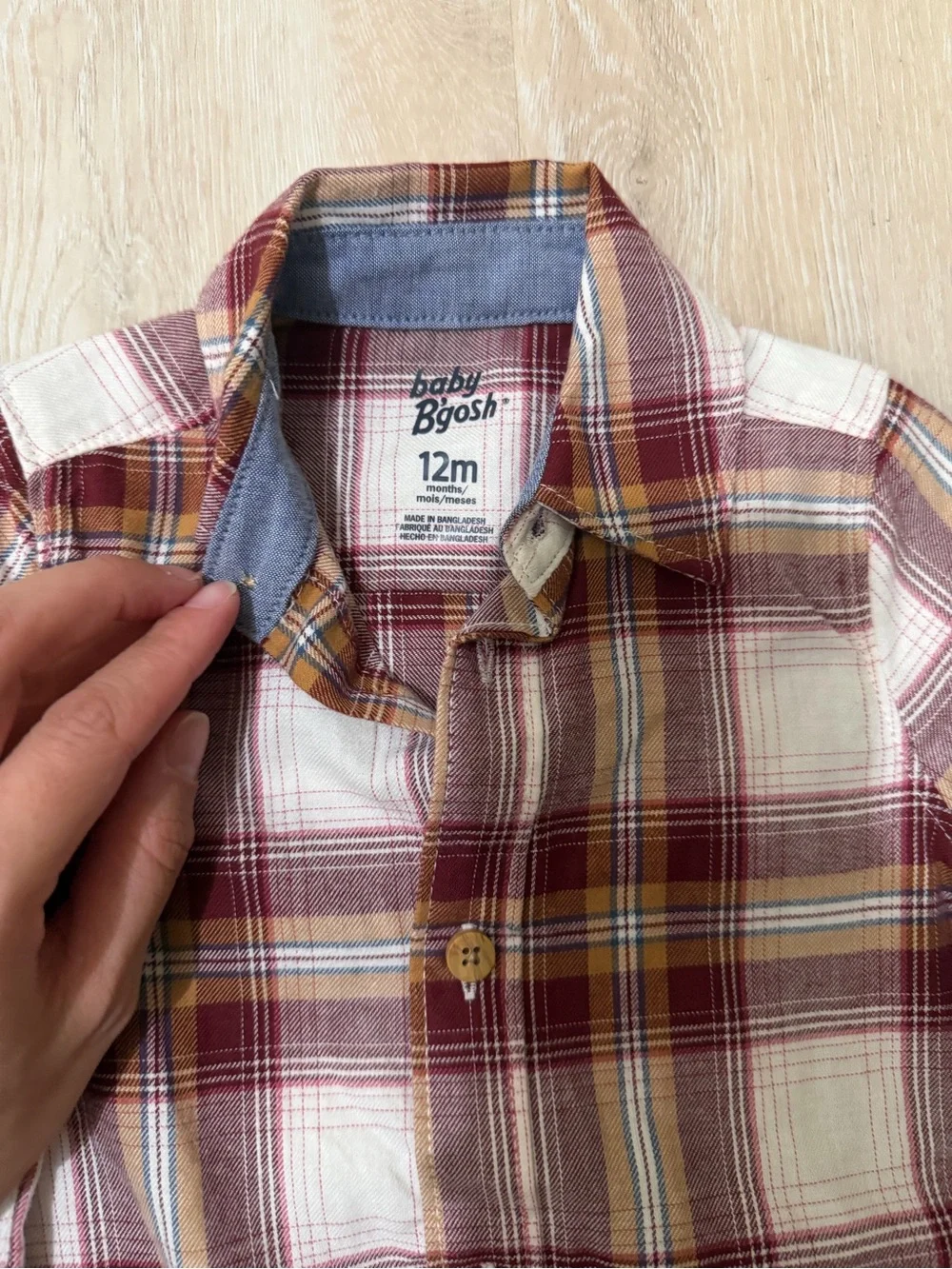 OshKosh B'gosh Red, Cream & Brown Plaid Button-Front Onesie